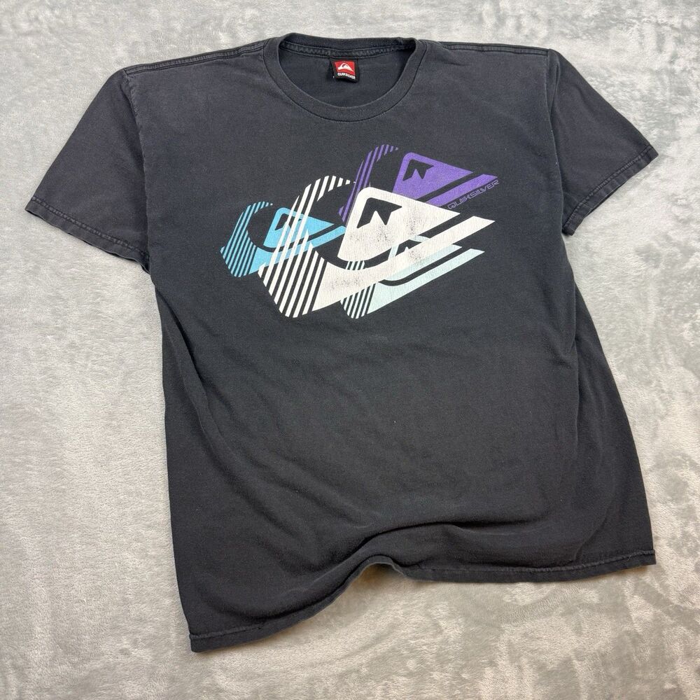 Quiksilver Graphic T Shirt Black Logo Surf Skate Men’s Large Vintage Style